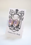 Pale Pink Crystal Mirror Earrings - Large Oval
