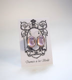 Pale Pink Crystal Mirror Earrings - Large Oval