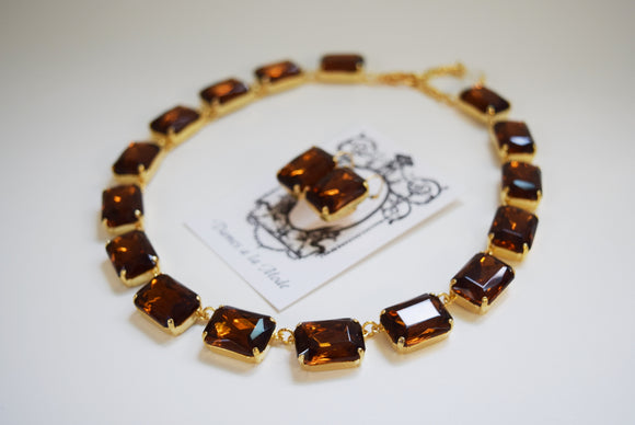 Brown Topaz Crystal Collet Necklace | Large Octagon Riviere