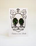 Green Tourmaline Crystal Earrings - Large Oval