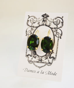 Green Tourmaline Crystal Earrings - Large Oval