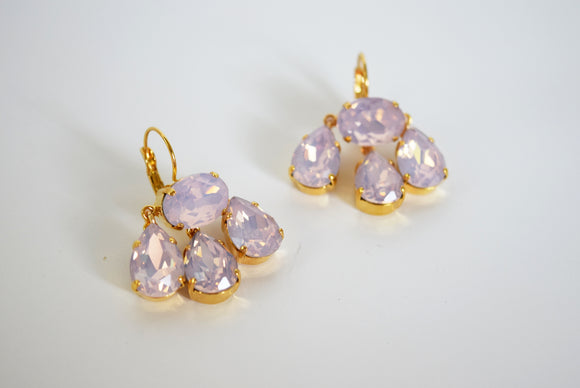 Girandole Earrings - Large Pear Pink Opaline