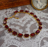 Ruby Red Aurora Crystal Collet Necklace - Large Octagon