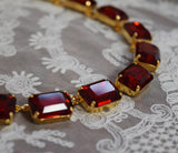 Ruby Red Aurora Crystal Collet Necklace - Large Octagon