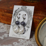 Shell Pearl Double Stone Teardrops - Black and White