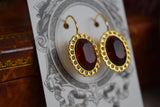 Garnet Swarovski Crystal Lace Edge Earrings - Medium Oval