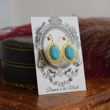 Turquoise Crystal Lace Edge Earrings - Medium Oval