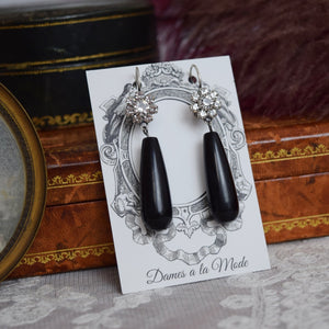 Crystal Cluster and Onyx Earrings