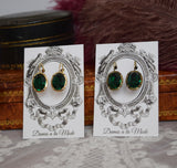 Emerald Swarovski Crystal Earrings - Medium Oval Collar Settings
