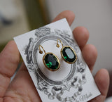 Emerald Swarovski Crystal Earrings - Medium Oval Collar Settings