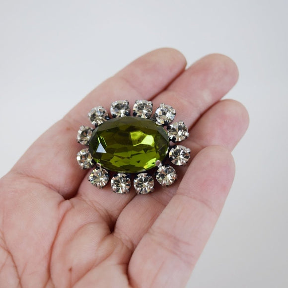 Olive Green Crystal Cluster Brooch