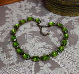 Olive Green Aurora Crystal Collet Necklace - Large Oval
