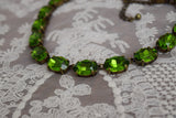 Olive Green Aurora Crystal Collet Necklace - Large Oval