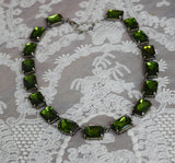 Olive Green Crystal Collet Necklace - Large Octagon
