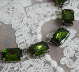 Olive Green Crystal Collet Necklace - Large Octagon