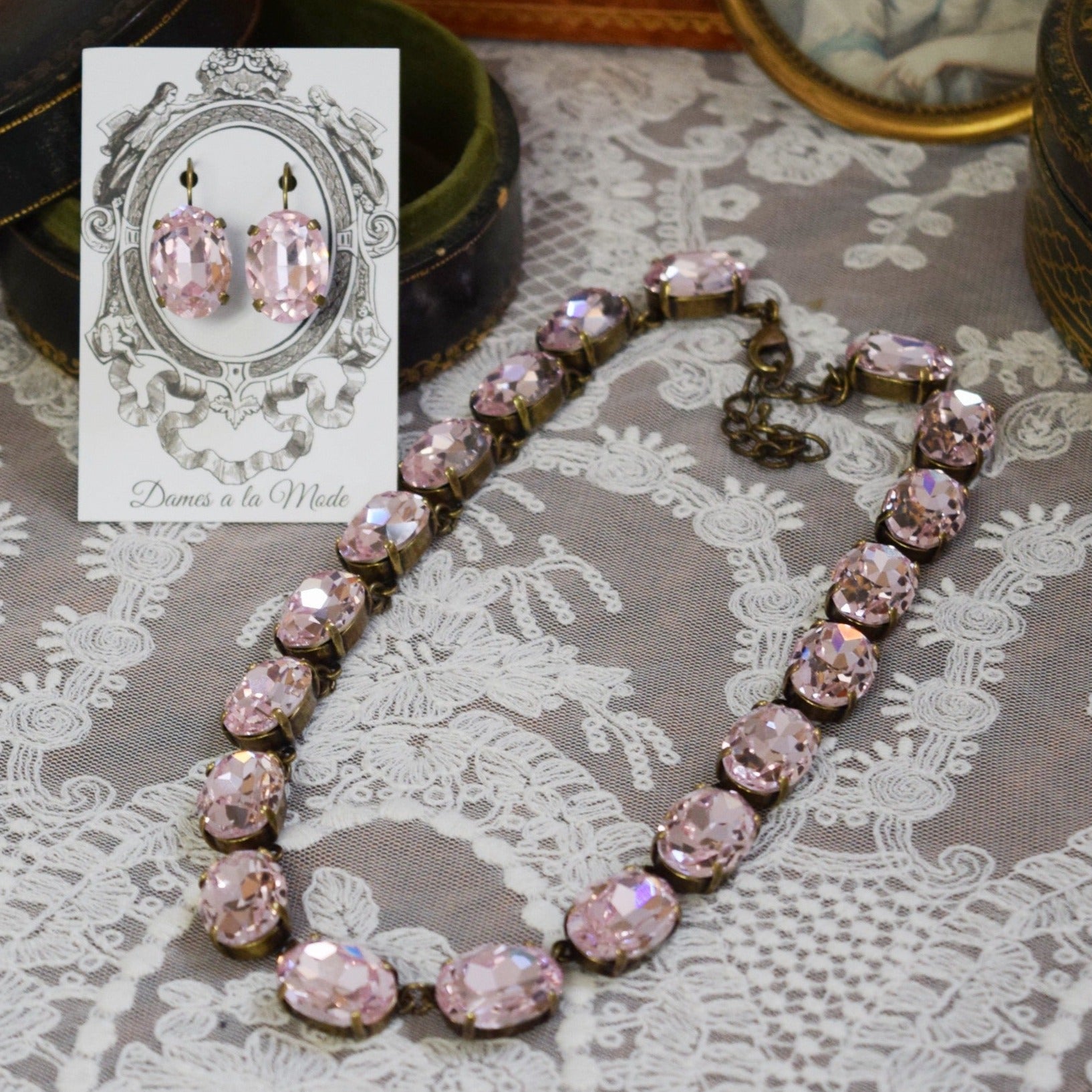 Blush Pink Aurora Crystal Collet Necklace Large Oval Dames a la Mode