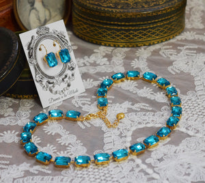 Bright Aqua Blue Aurora Crystal Necklace - Medium Octagon