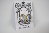 Light Blue Crystal Crown Earrings - Large Ovals