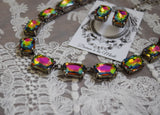 Rainbow Aurora Crystal Collet Necklace - Large Octagon
