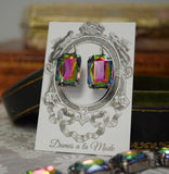Rainbow Aurora Crystal Earrings - Large Octagon