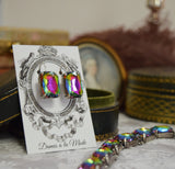 Rainbow Aurora Crystal Earrings - Large Octagon