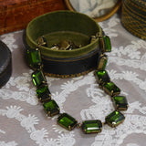 Olive Green Aurora Crystal Collet Necklace - Large Octagon
