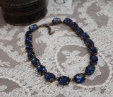 Navy Blue Aurora Crystal Collet Necklace - Large Oval
