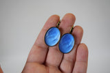 Blue Glass Cameo Earrings - Extra Large Ovals