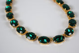 Emerald Green Swarovski Crystal Collet Necklace - Large Oval