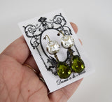 Olive Green and Crystal Teardrop Earrings