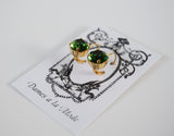 Green Tourmaline Sapphire Swarovski Crystal Earrings - Small Round