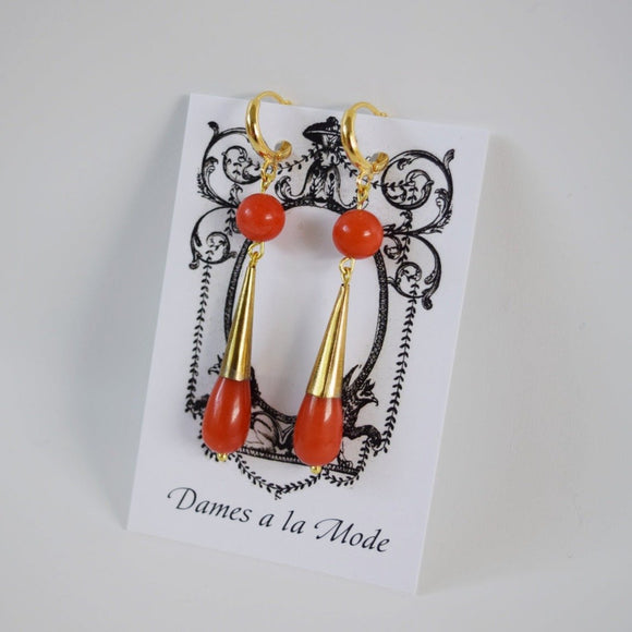 Coral Double Teardrop Earrings