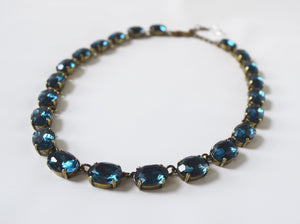 Montana Sapphire Navy Crystal Collet Necklace - Medium Oval