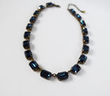 Dark Blue Swarovski Collet Necklace - Medium Octagon