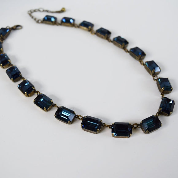 Dark Blue Swarovski Collet Necklace - Medium Octagon