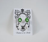 Peridot Green Crystal and Pearl Earrings