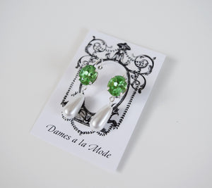 Peridot Green Crystal and Pearl Earrings