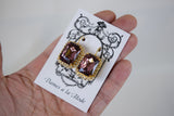 Light Amethyst Purple Halo Crystal Earrings - Large Octagon