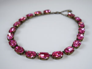 Pink Topaz Swarovski Crystal Collet Necklace - Large Oval