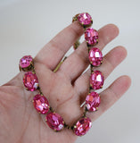 Pink Topaz Swarovski Crystal Collet Necklace - Large Oval