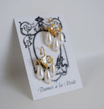 ON SALE!  Silver Plated - Girandole Earrings - Small Crystal and Pearl