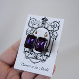 Dark Purple Crystal Earrings - Large Octagon