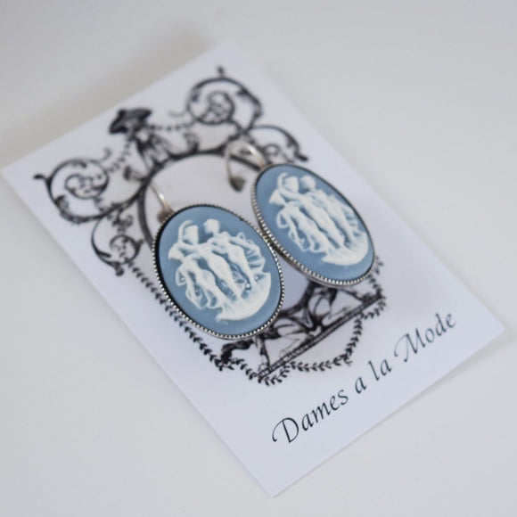 Cameo Earrings - Blue and White Three Graces - Large