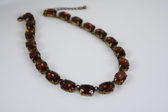 Brown Topaz Crystal Collet Necklace - Large Oval