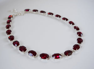 Dark Pink Swarovski Crystal Necklace - Medium Oval