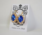 Sapphire Swarovski and Crystal Cluster Earrings - Large Oval