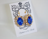 Sapphire Swarovski and Crystal Cluster Earrings - Large Oval