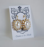 Pearl and Crystal Cluster Earrings - Large Oval