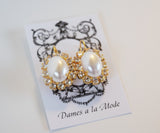 Pearl and Crystal Cluster Earrings - Large Oval