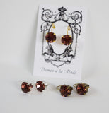 Burgundy Swarovski Crystal Earrings - Small Round